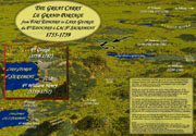 A historical map titled "The Great Chase" highlighting areas of interest and featuring a legend in both English and French, with a focus on routes and locations from 1755 to 1759.