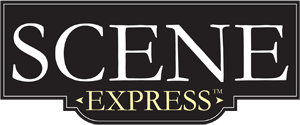 A logo with the text "SCENE" in white capital letters, and "EXPRESS" in smaller gold capital letters below it, all on a black background with a rectangular border.